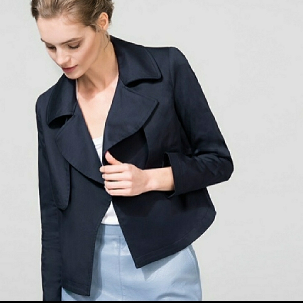 Navy Wool Cropped Trench